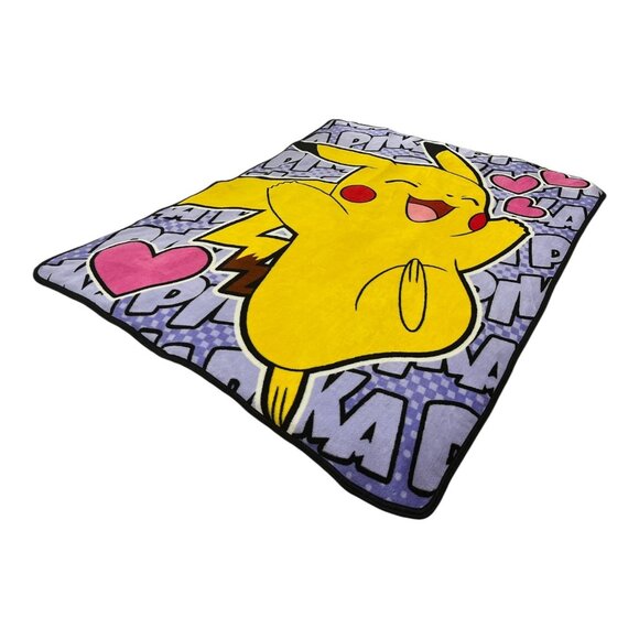 Pokemon Pikachu Fleece Throw Blanket – Purple Comic Heart Design - Picture 2 of 3